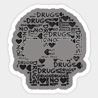 BLACK SKULL HEARTS says NO DRUGS Message Sticker